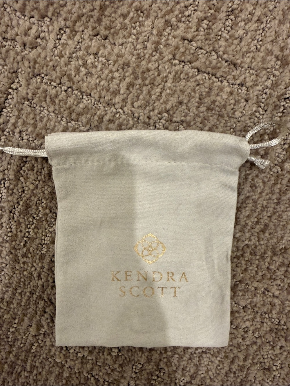 Kendra Scott Cream Velvet Drawstring Pouch with Gold Logo